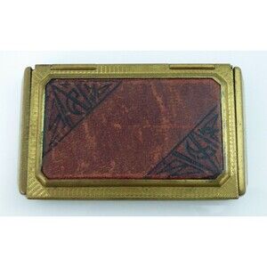 Charmant Compact Powder Rouge Leather Top Rectangle Gold Tone Mirror Vintage